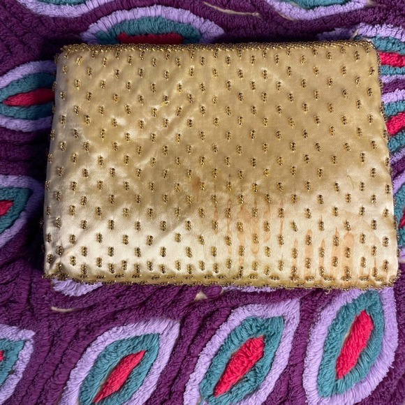 Vintage yellow magid hand bag glamour sparkle beaded design fancy pretty - Picture 7 of 12